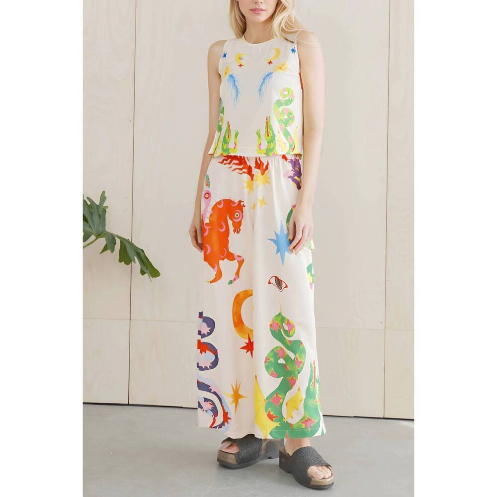 NEW XHHH INC artsy print tank top and wide leg pant set in multi